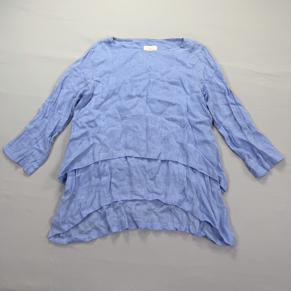 Crown Linen Designs Women's Soft Blue 100% Linen Top Size M Lagenlook Boho